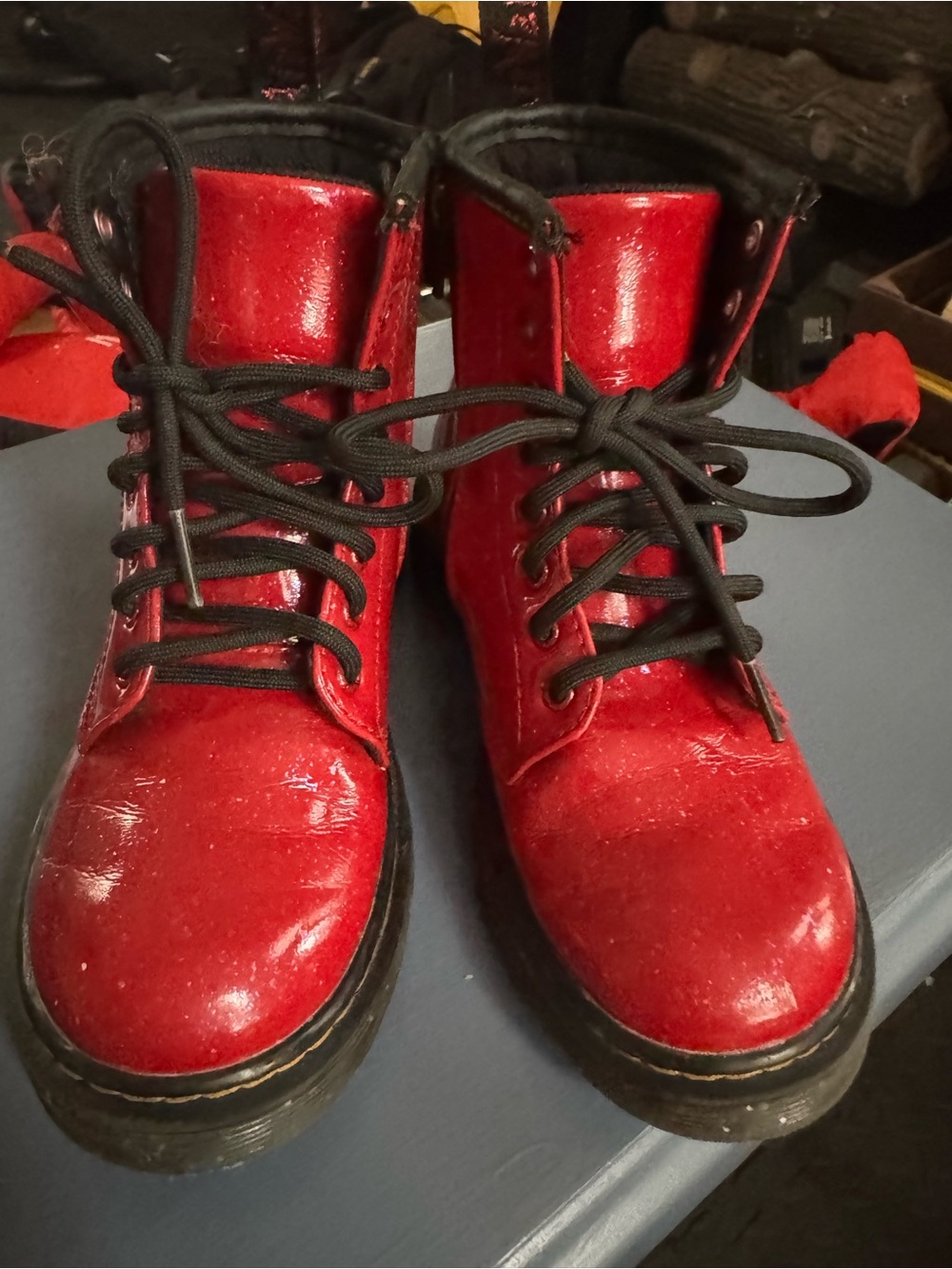 Red glitter Dr martens zip up boots